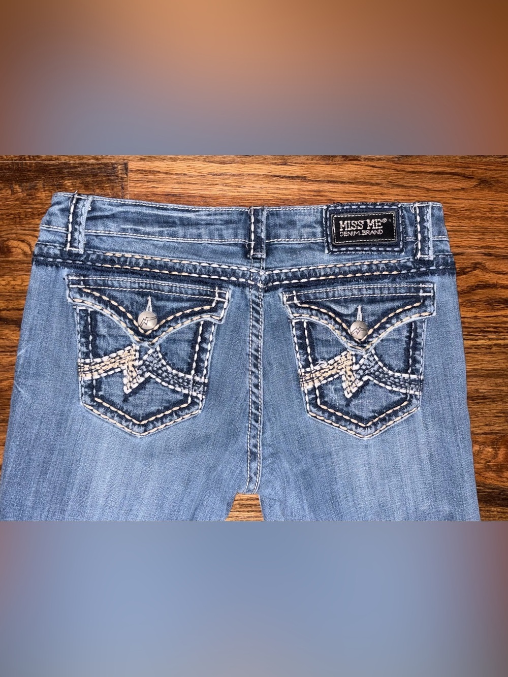 Miss Me Easy boot leg denim jeans size 30, heavy stitch, vintage, low rise